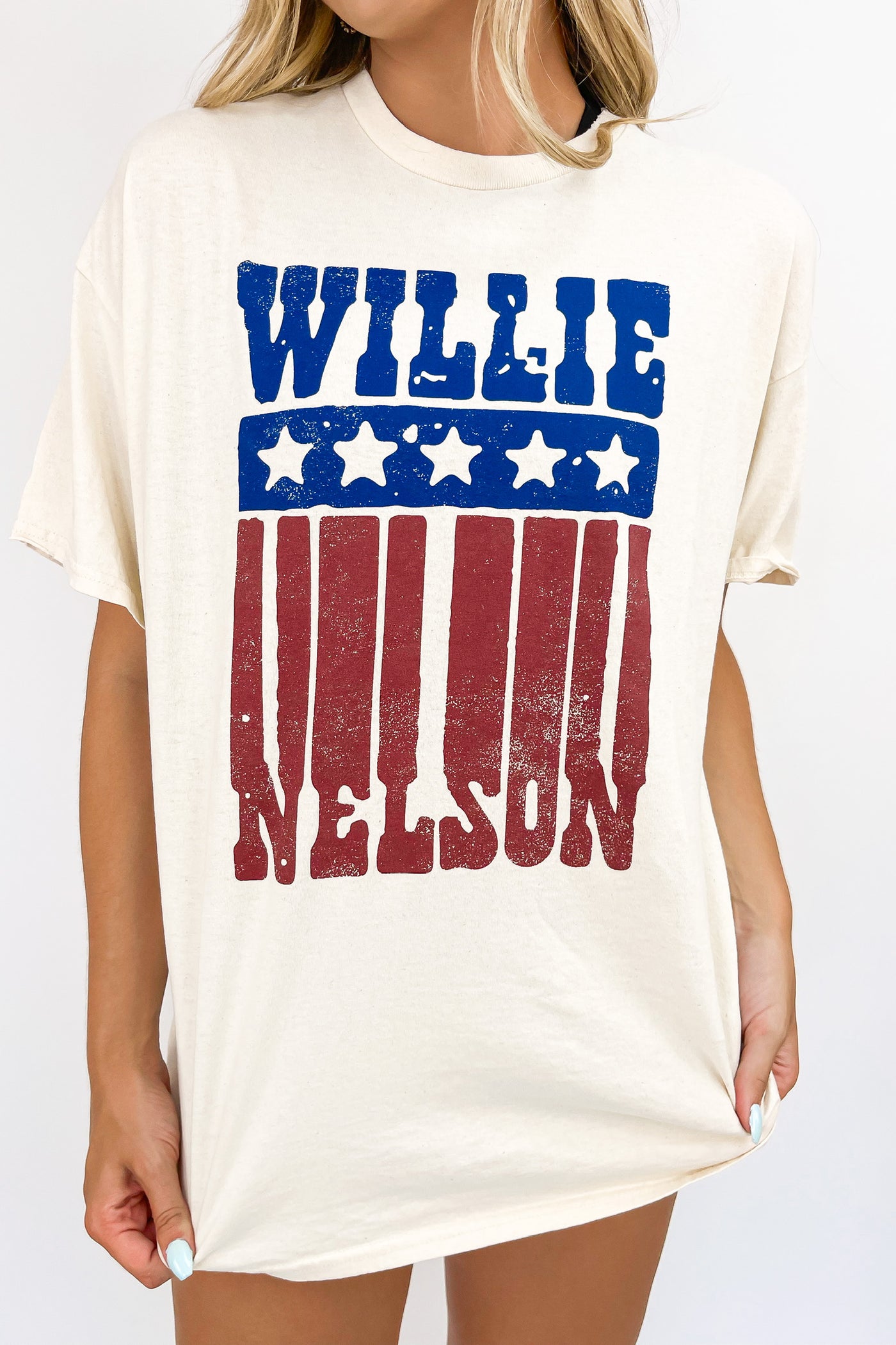 LivyLu Willie Nelson Stars and Stripes Distressed Tee