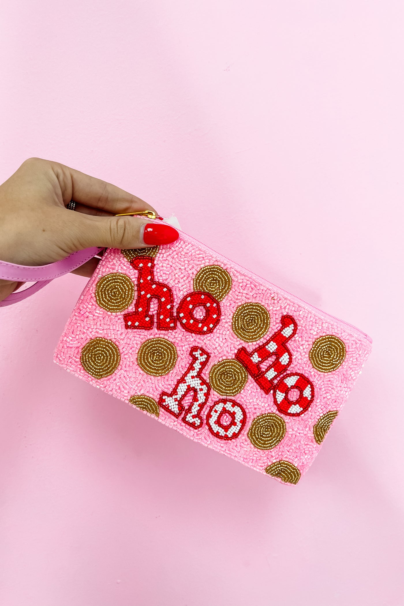 "HO HO HO" Seed Bead Coin Bag With Strap