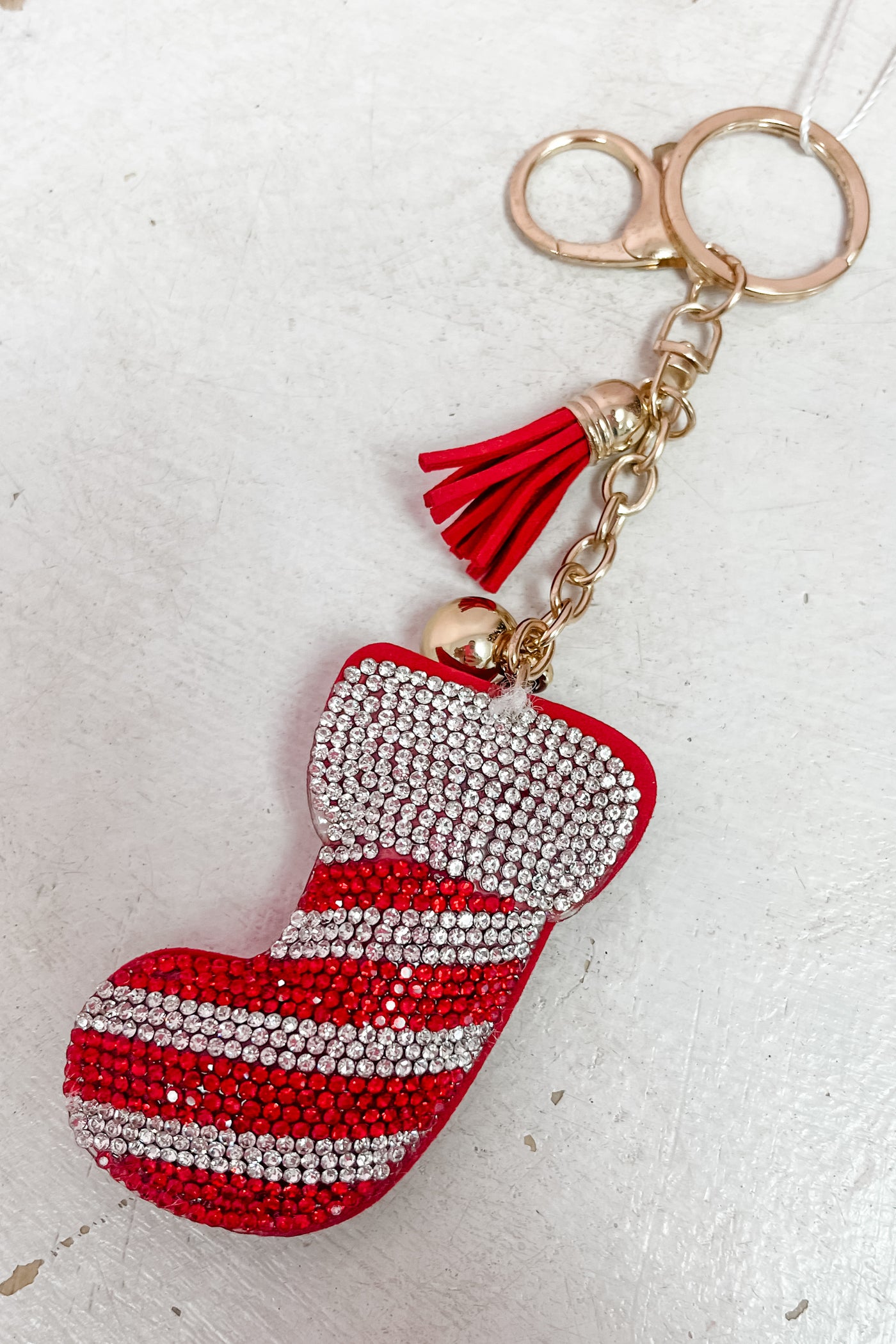 Rhinestone Striped Stocking Keychain