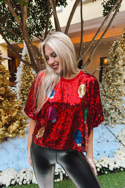 Let Christmas Light Up Your Night Sequin Top