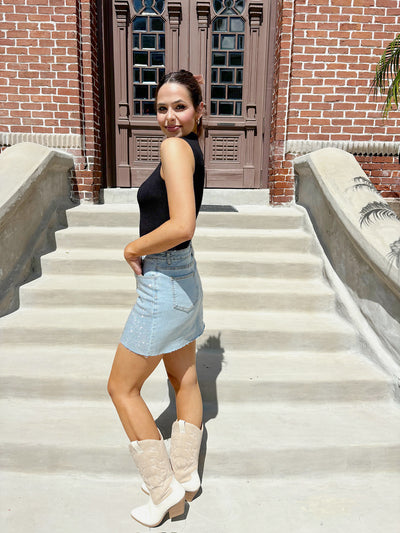 Cowgirl Glam Rhinestone Denim Skirt