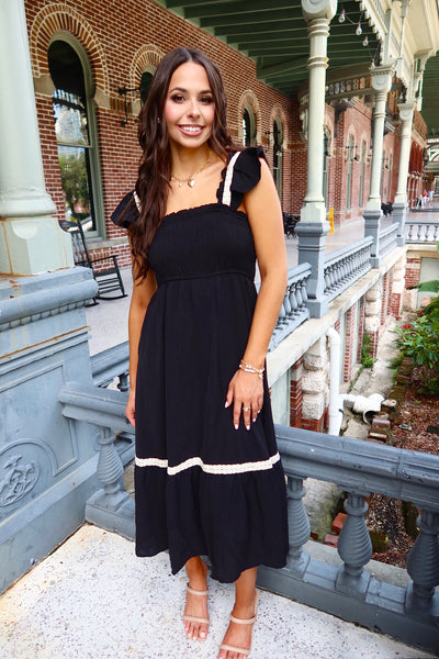 Blowing Kisses Ruffle Midi Dress