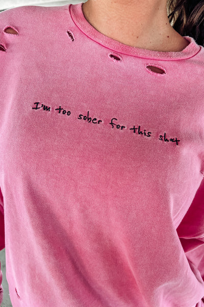 Distressed Sweater With Embroidered Verbiage