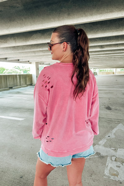 Distressed Sweater With Embroidered Verbiage