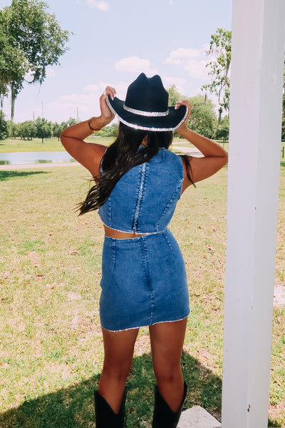 Western Shine Denim Crop Top