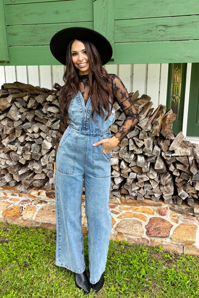 Playful Impression Denim Overall Jumpsuit