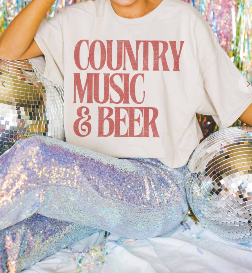 Oversized Country Music And Beer Graphic Top