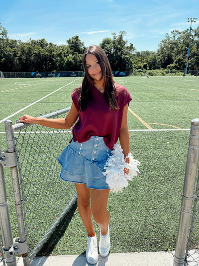 I Bet You Wanna Know Studded Denim Mini Skirt