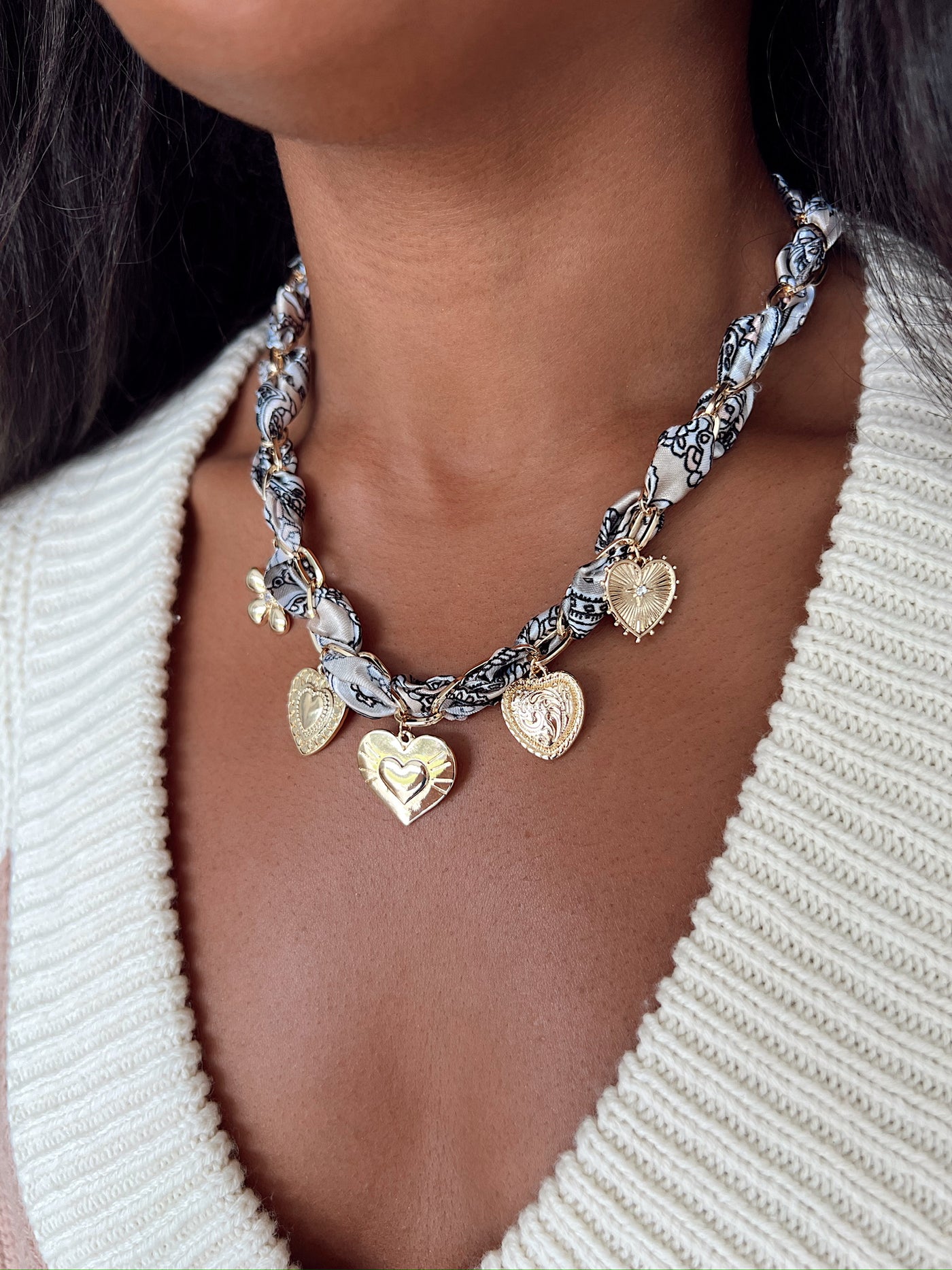Silk Scarf Heart Charm Necklace