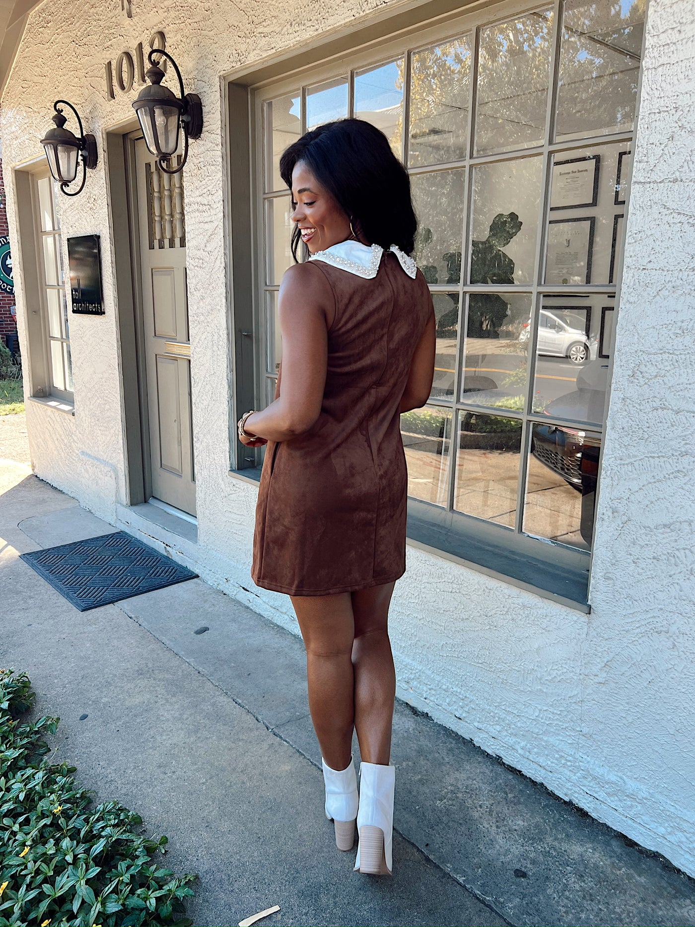 With A Smile Embellished Collared Dress