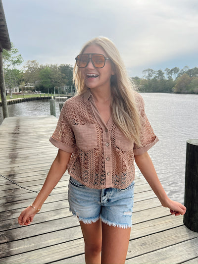 Coffee Fueled Button Up Top