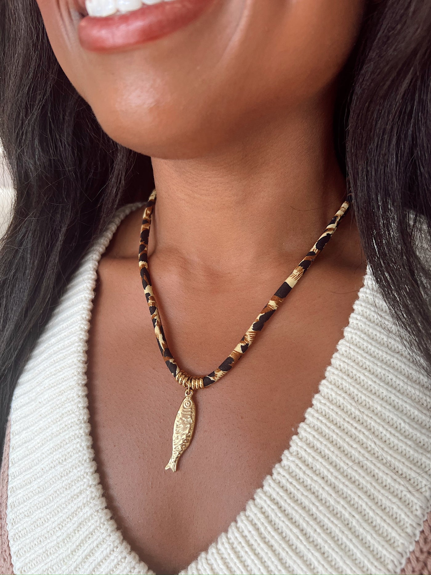 Leopard Velvet Cord Necklace