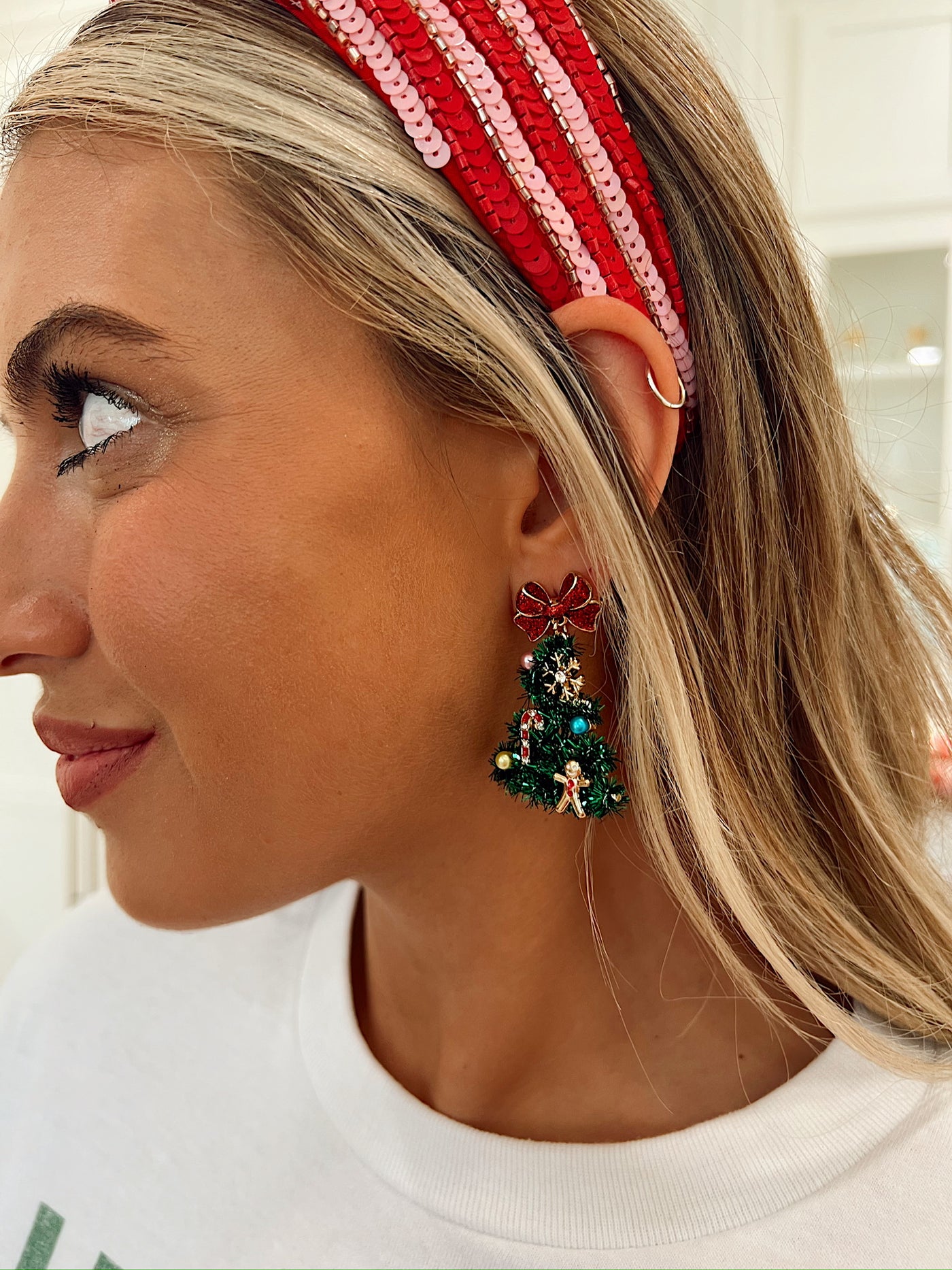 Tinsel Christmas Tree Drop Earrings