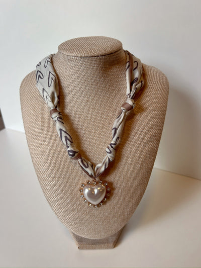 Graphic Print Scarf Necklace With Charm