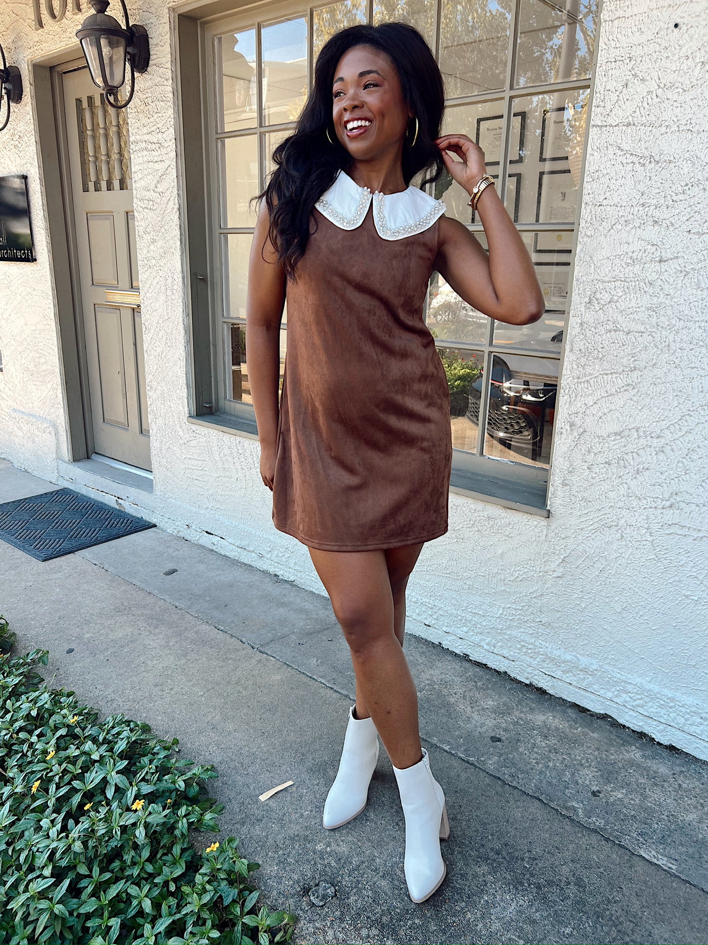 With A Smile Embellished Collared Dress