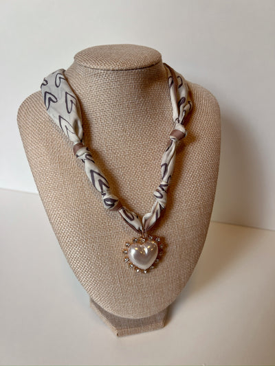 Graphic Print Scarf Necklace With Charm