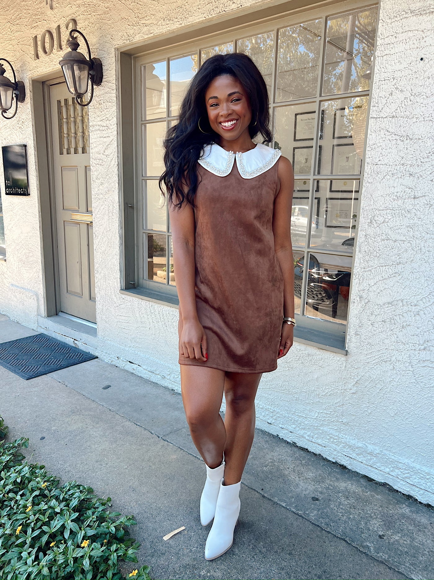 With A Smile Embellished Collared Dress