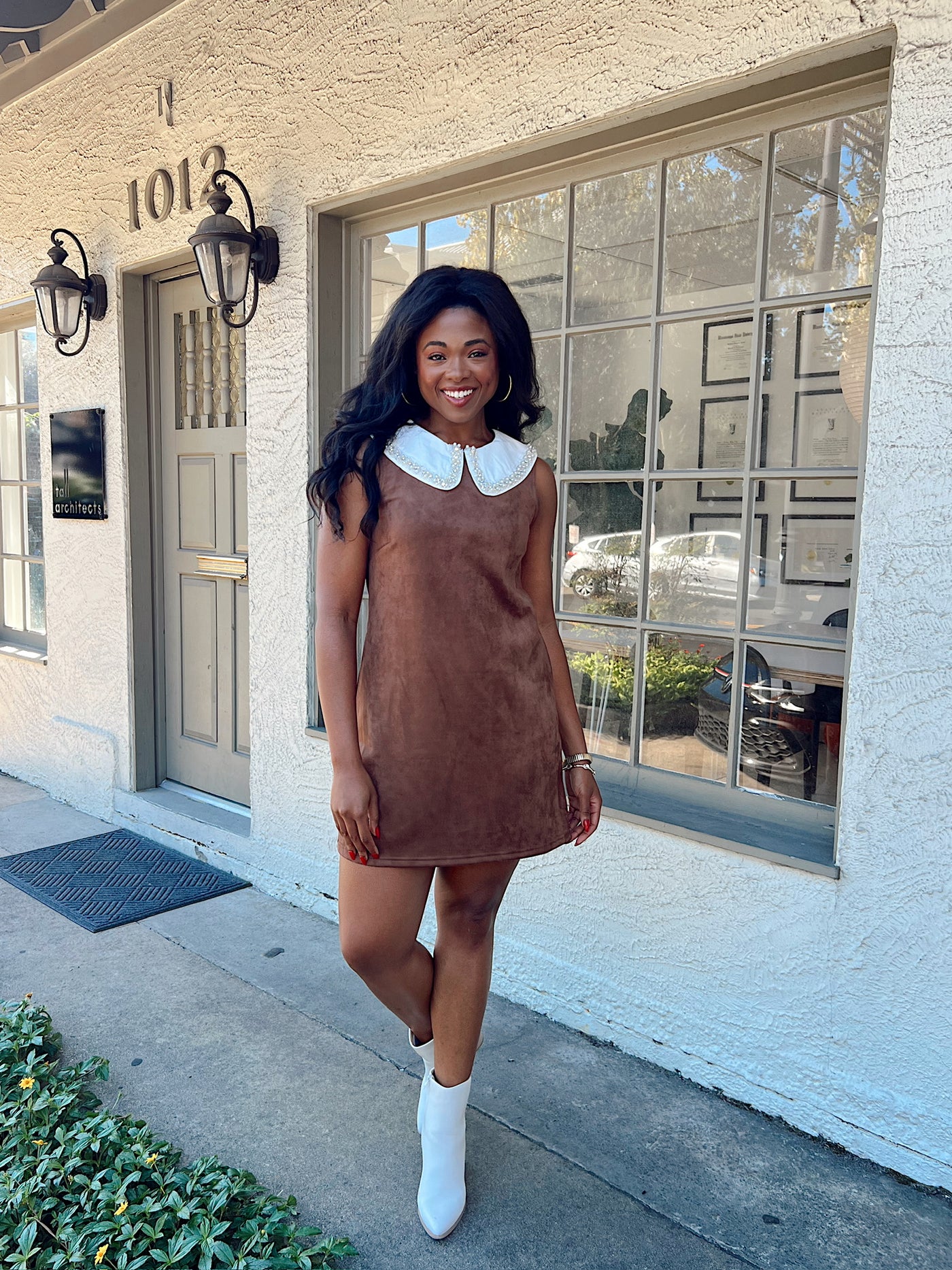 With A Smile Embellished Collared Dress