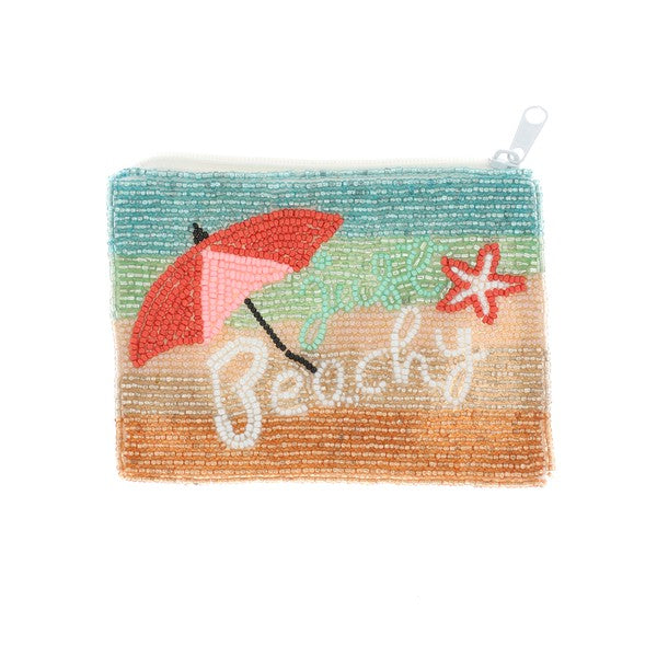 "Beach" Umbrella Seed Bead Coin Pouch