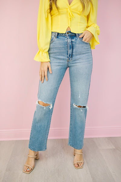 Mia High Rise Distressed Dad Jeans