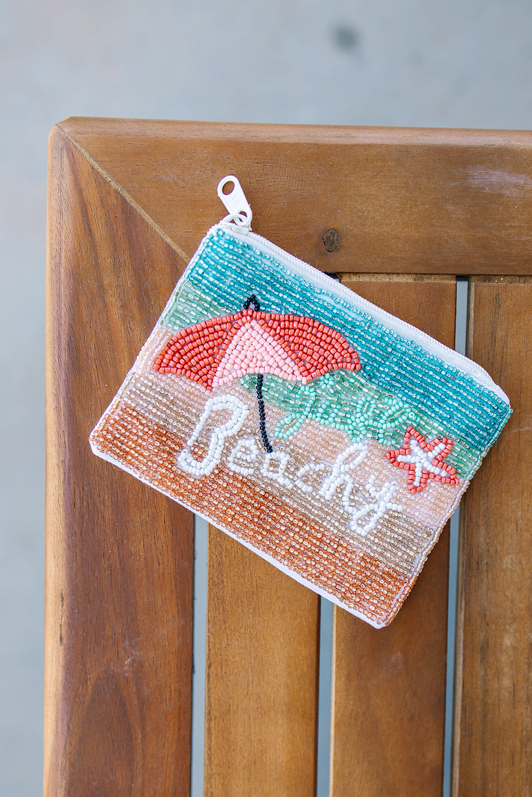 "Beach" Umbrella Seed Bead Coin Pouch