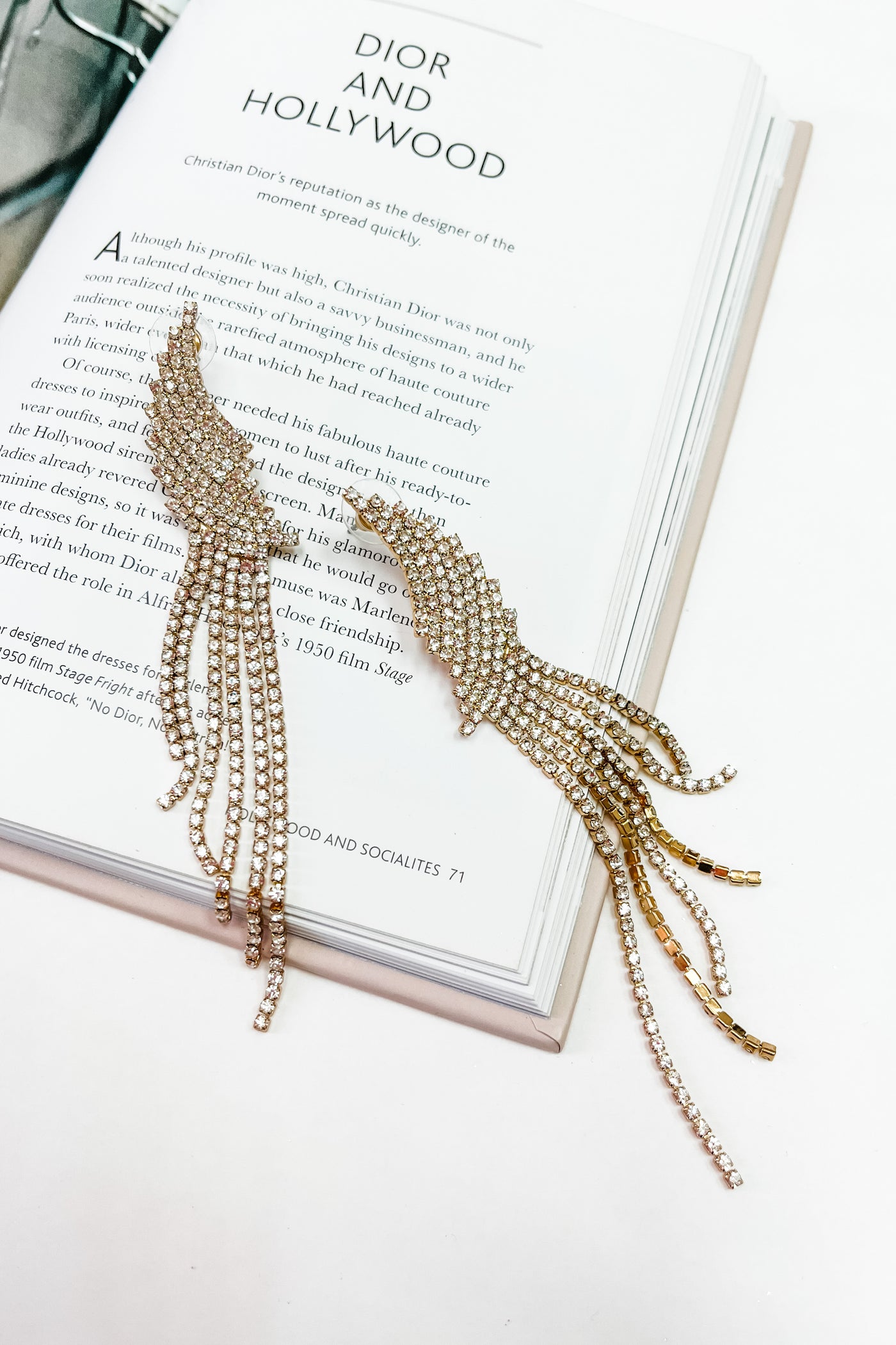 Pave Curved Embellished Dangle Fringe Earrings