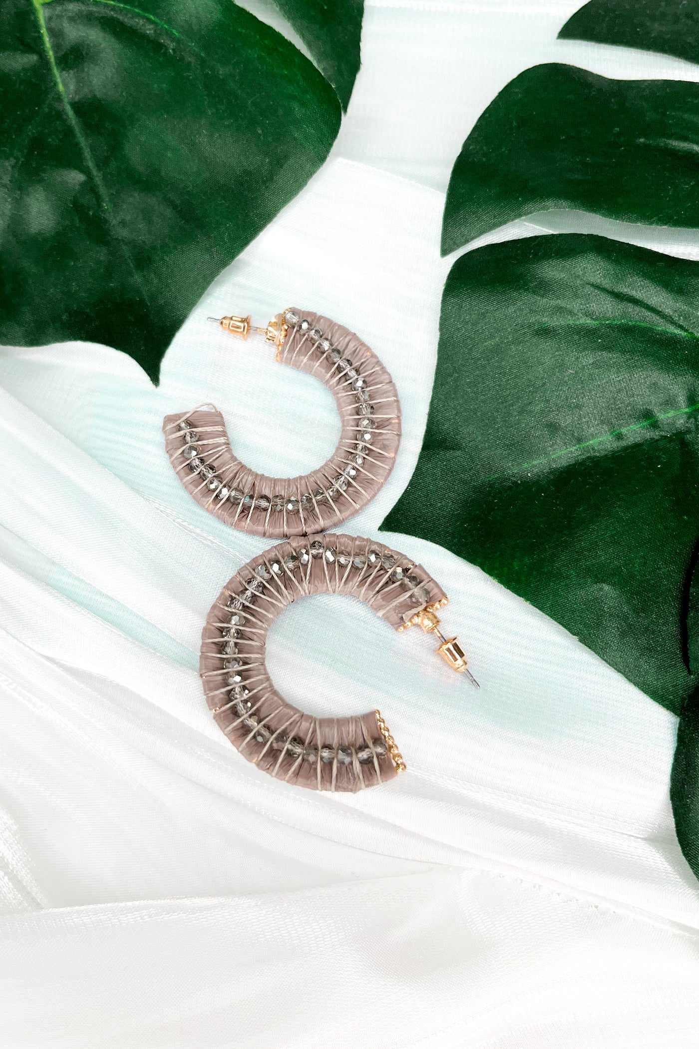 Raffia Disc Beaded Hoop Earrings
