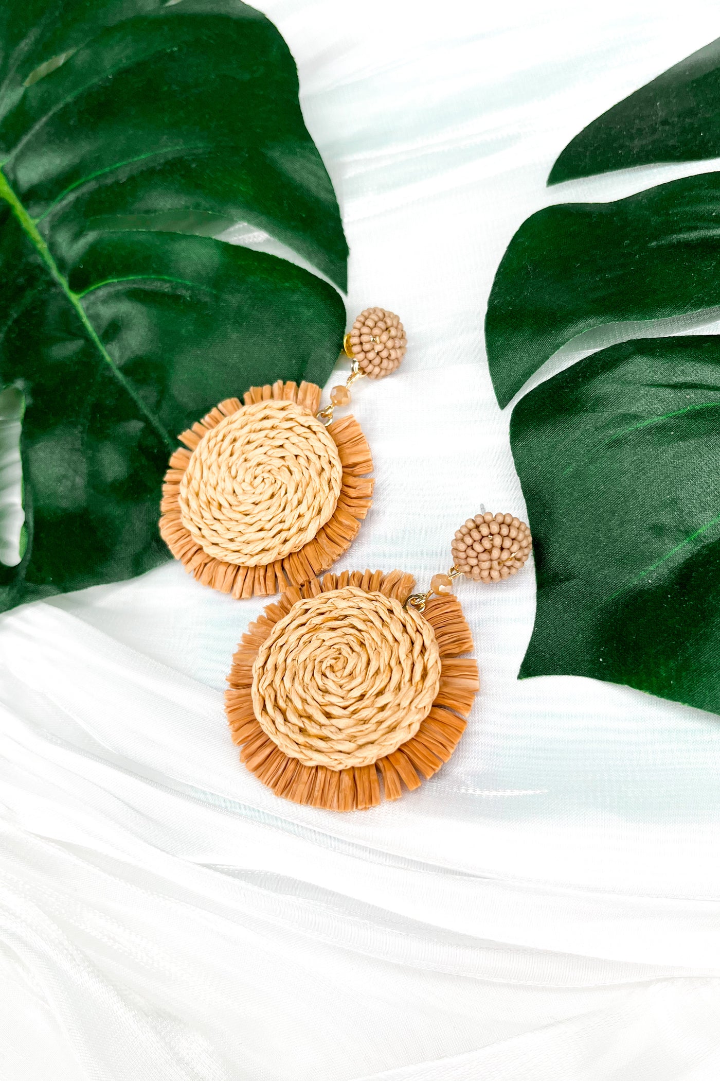 Raffia Fan Disc Drop Earrings