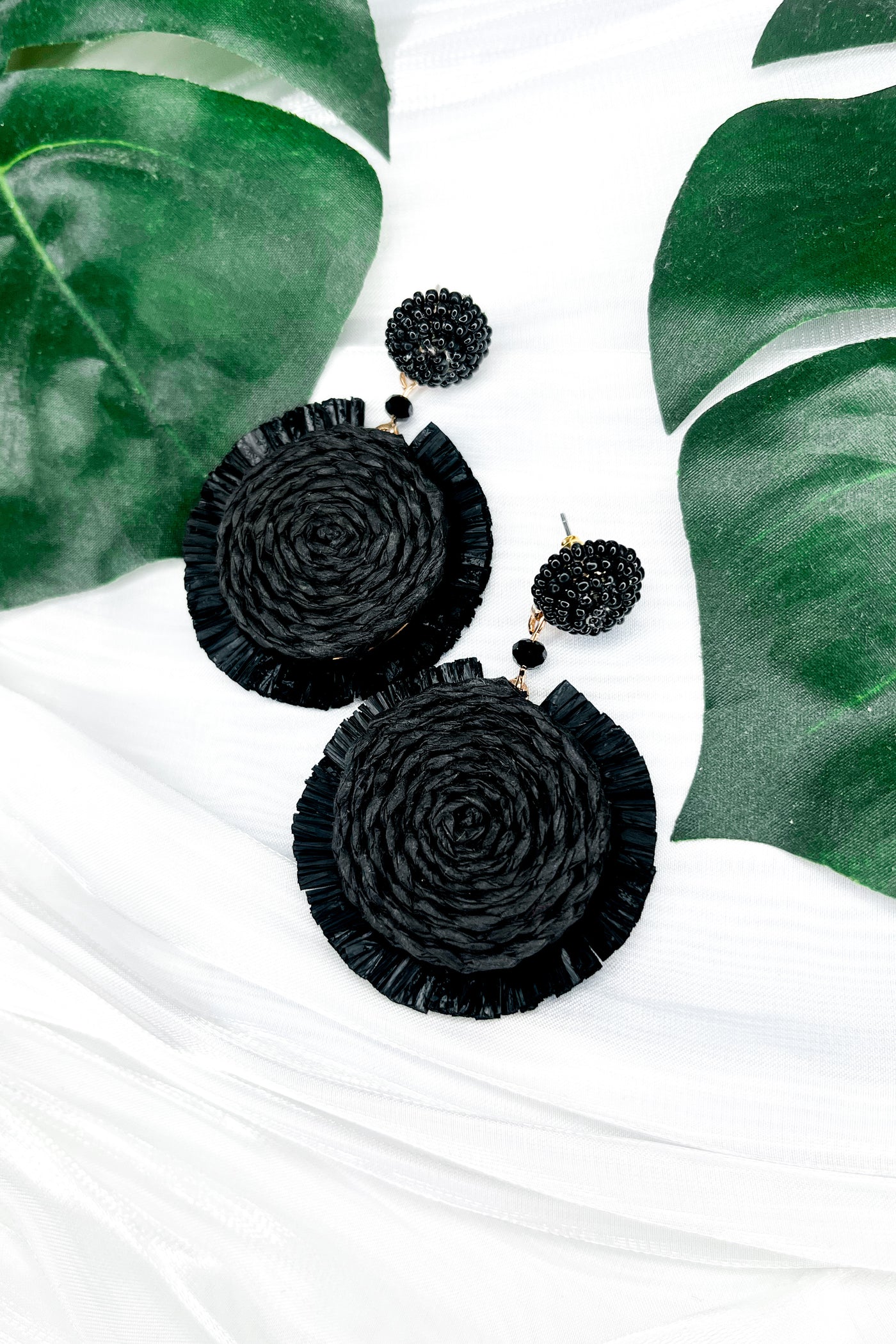 Raffia Fan Disc Drop Earrings